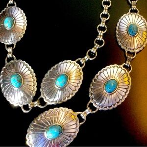 Silver tone 42” turquoise chain belt